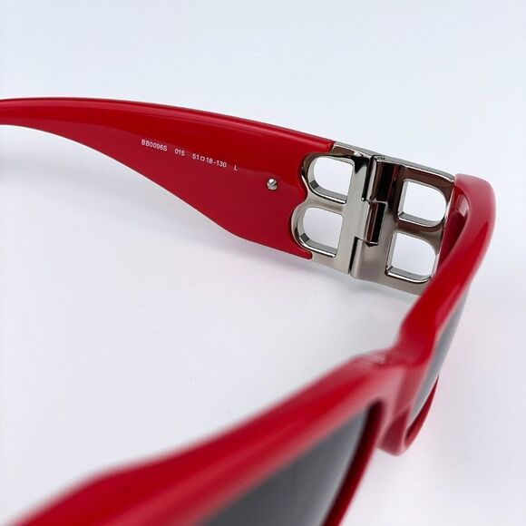 NEW Balenciaga BB0096S 015 Red Silver Logo Rectangle Unisex Sunglasses - Picture 12 of 13